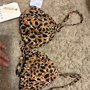 Reversible Leopard Print Triangle Bikini Top - Brown & Black